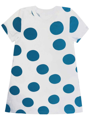 Платье с коротким руковом в крупный горох  - Размер 116 - Цвет белый с синим - Картинка #3