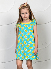 Платье "Лимоны" - Размер 116 - Цвет бирюзовый - Картинка #1